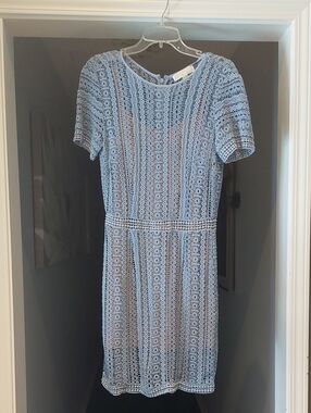 Michael Kors Light Blue Crochet Midi Dress